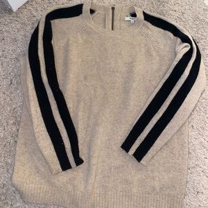 Madewell tan oversized sweater with black stripes on sleeves